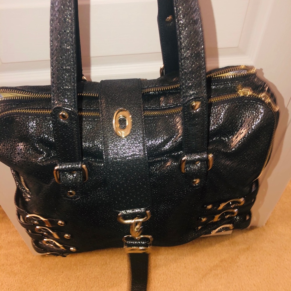 Authentic Jimmy Choo gunmetal leather bag